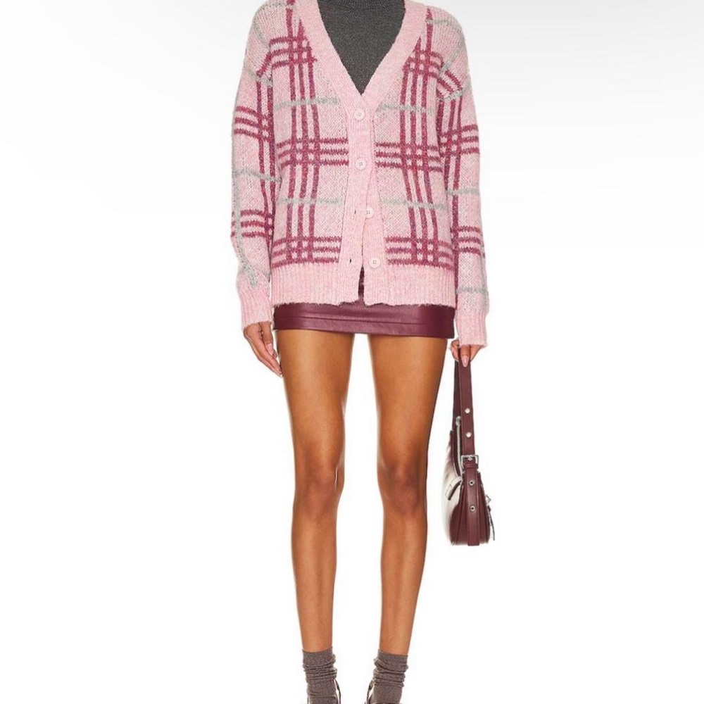 Revolve Lovers and Friends Pink plaid wool cardigan